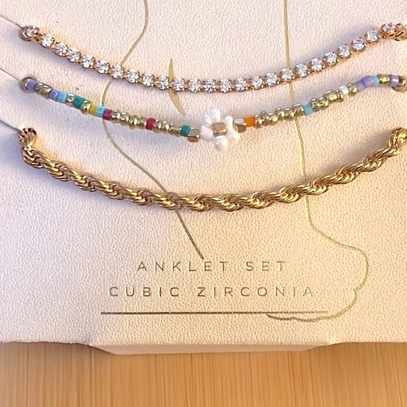 Brand New C&C California Anklet Set Daisy Beaded Gold Tone Braided Rhinestone - Picture 5 of 10